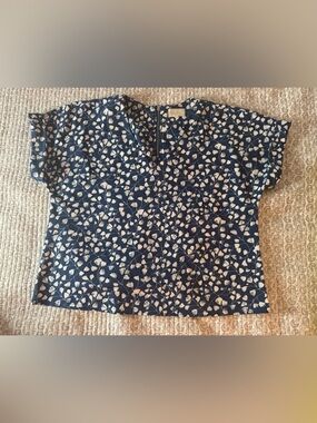 Anthropologie Navy Blue Floral Short Sleeve Top